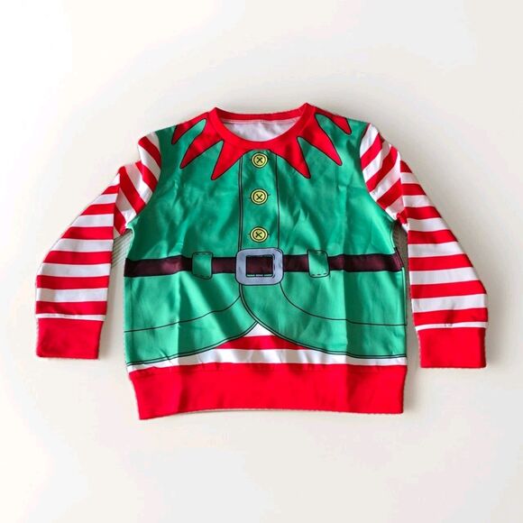 Unbranded Other - Holiday Christmas Sweatshirt Boys Size 5-6 Green Red Pullover Elf Stretch